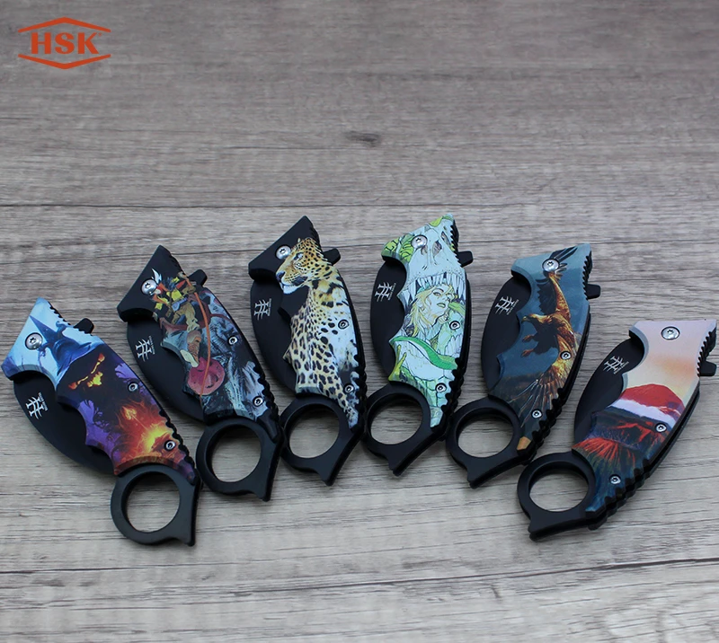 Складной нож для улицы с кольцевой ручкой TPK48, черное лезвие из нержавеющей стали с несколькими те