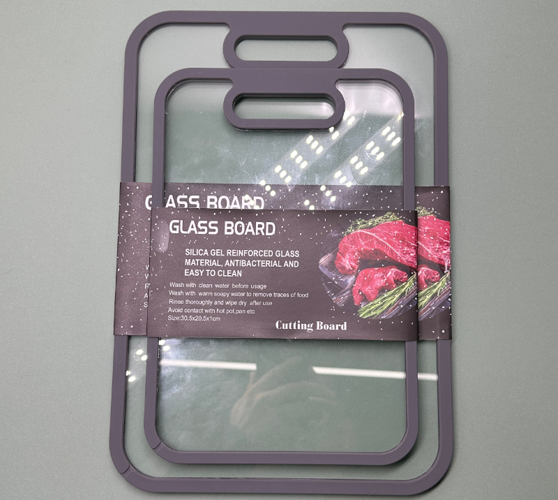 JH3325 Tempered Glass Cutting Board Set, 2pcs Non-Slip Glass Chopping Board with Silicone Edge, Heat