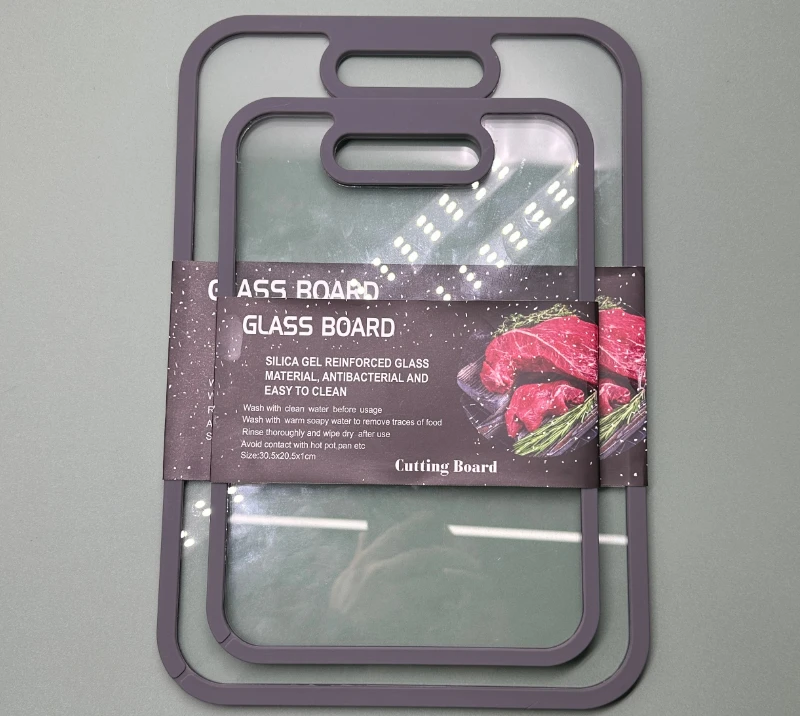 JH3325 Tempered Glass Cutting Board Set, 2pcs Non-Slip Glass Chopping Board with Silicone Edge, Heat