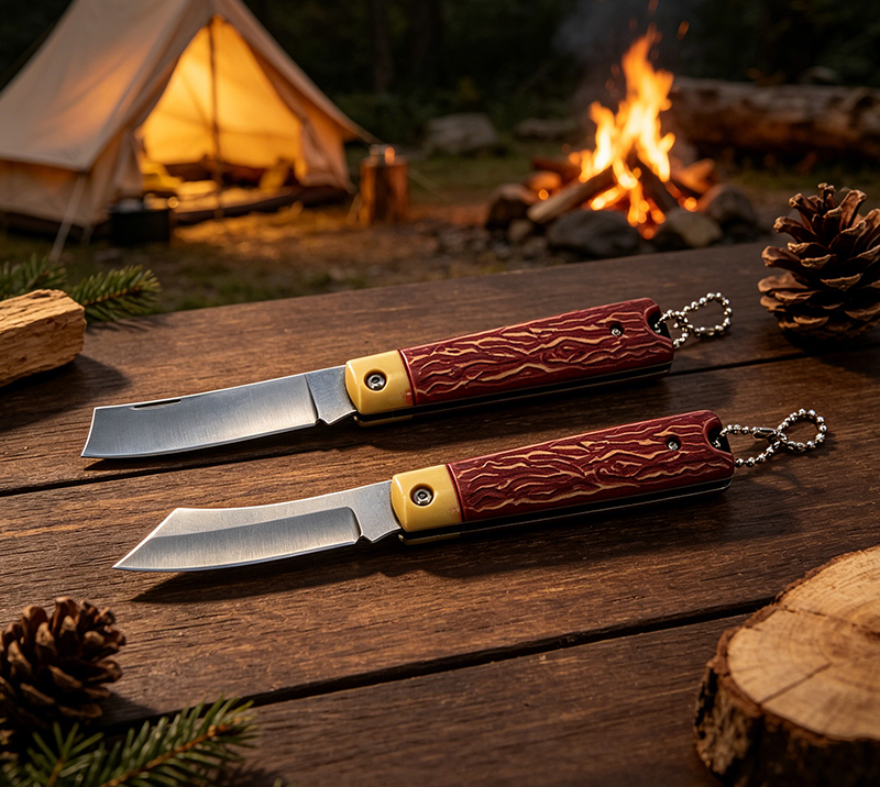 Portable EDC Folding Knives for Camping & Daily Use/Outdoor knife with wood grain coated plastic han