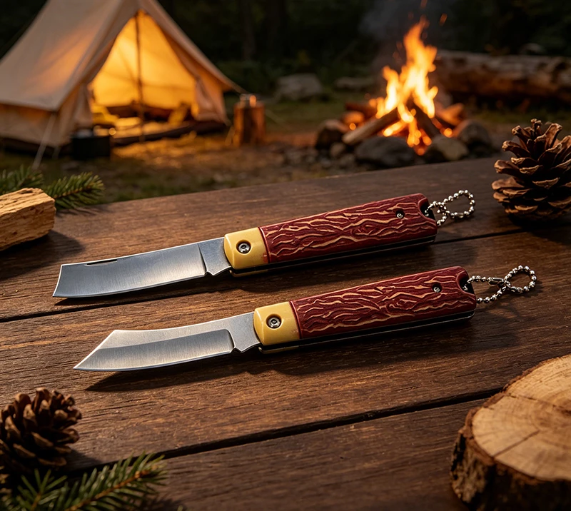 Portable EDC Folding Knives for Camping & Daily Use/Outdoor knife with wood grain coated plastic han