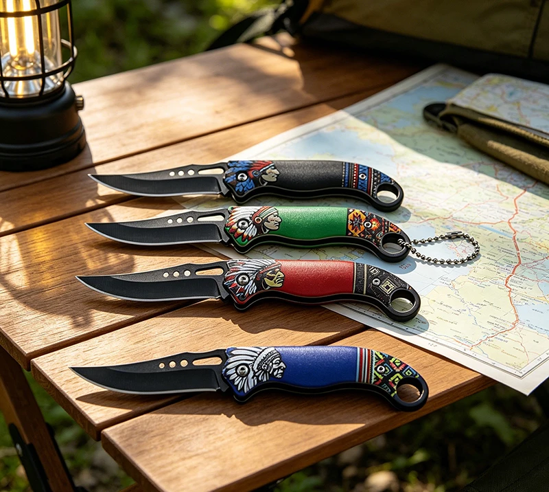 Camping & Hiking Tribal Pocket Knives - Durable Native American Pattern Handles, Lightweight for Out