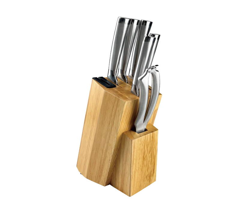 D-D009A 8PCS Kitchen Knife Set with Hollow Stainless Steel Handle & Wooden Block