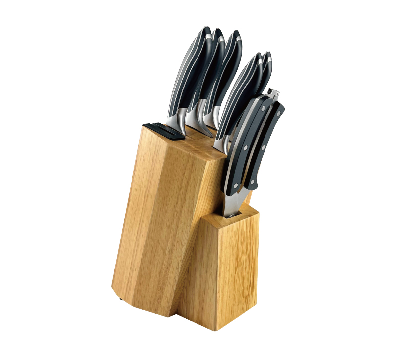 D-D004A 8PCS High Quality Stainless Steel Kitchen Knife Set with Wooden Block & Build-in Sharpener